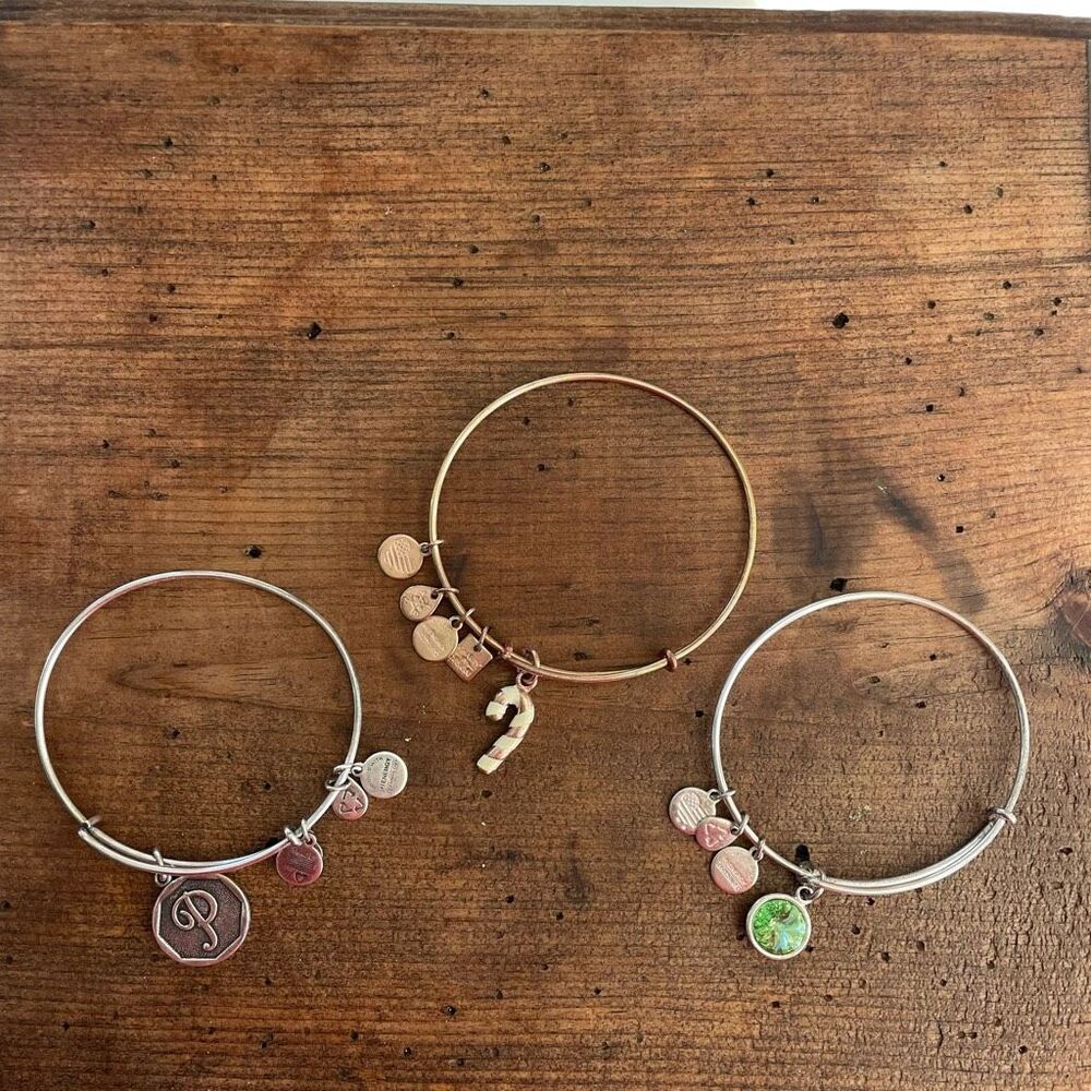 2 Alex and Ani United States NAVY Charm Bangle Bracelet Rafaelian Gold Silver